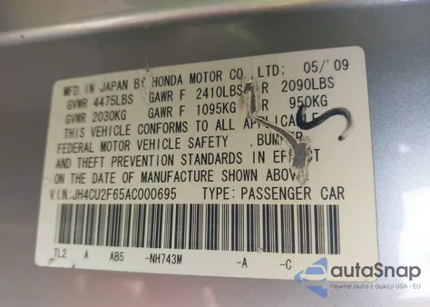 2010 Acura Tsx 2.4 z USA, uszkodzony, nr VIN JH4CU2F65AC000695
